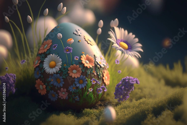 Obraz Big easter egg with flower print