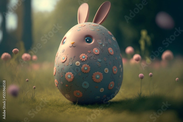Obraz Cute easter bunny egg with flowers
