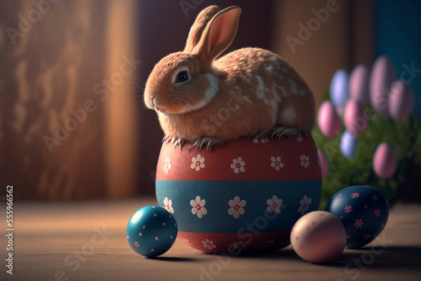 Obraz Easter bunny on flower painted easter egg