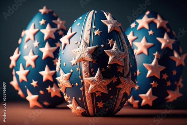 Obraz Blue Easter eggs with white stars