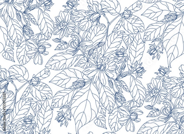 Fototapeta Flowers and leaves in vintage style, seamless pattern