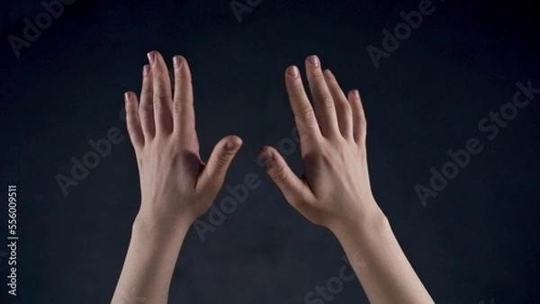 Fototapeta Unrecognized person swing augmented world closeup. Future technology concept