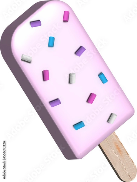 Obraz Ice cream on a stick. 3D illustration.