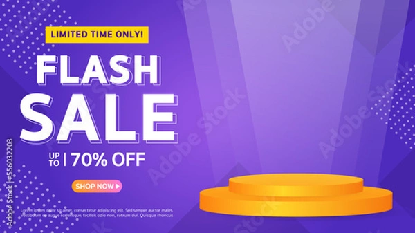 Fototapeta Flash Sale. Special offer Mega sale up to 70% off with realistic podium. Banner background vector illustration