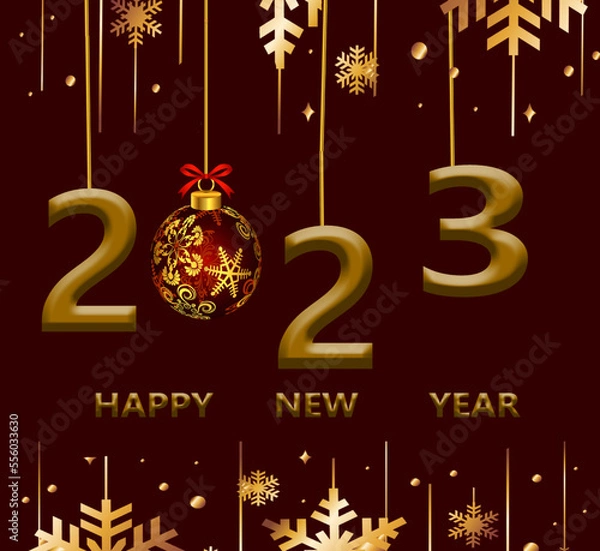 Fototapeta happy new year wishes in creative a design is red celebration in winter season abstract fir isolated ornament sparkle shine .