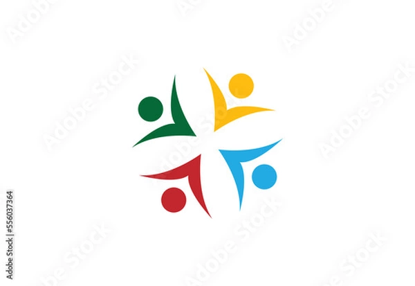 Fototapeta four round unity people care logo icon vector template.