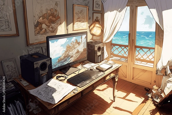 Fototapeta 美麗な家系背景イラスト(AI generated image)