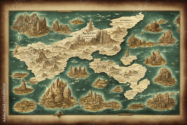 Fototapeta ファンタジー系地図の背景イラスト(AI generated image)