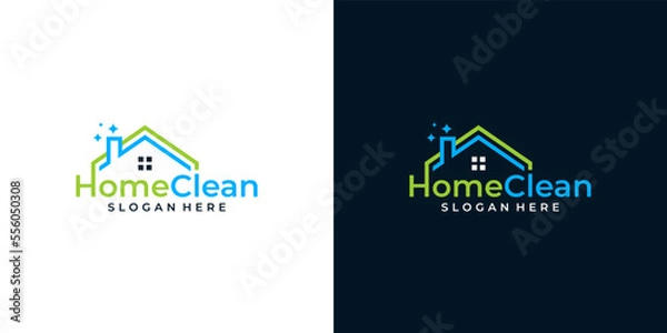 Fototapeta House building logo design template with cleaning graphic design illustration. icon, symbol, creative.