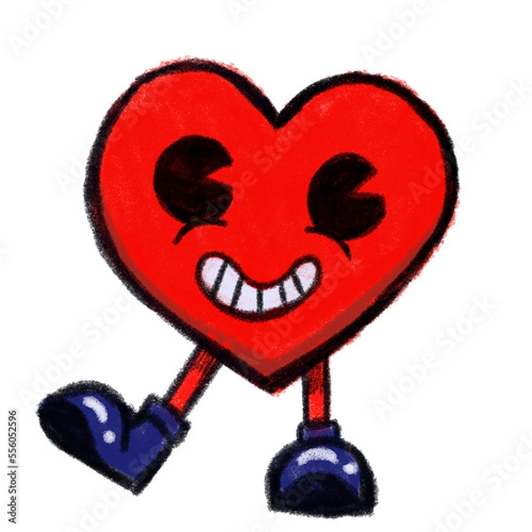 Obraz red heart with smile cute face vintage character