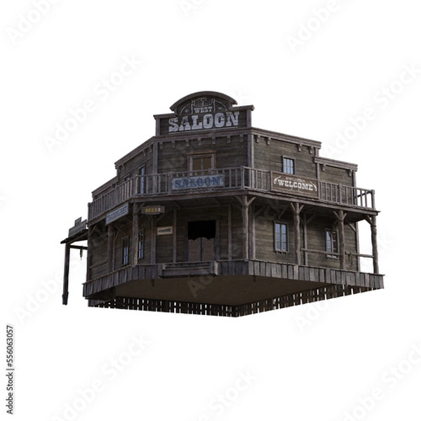 Fototapeta Western Houses Ensemble House Number 1. 3d Rendering-Illustration for Building Scene as Ovrlay, Clipart, Object. Photorealistic and high resolution 6000 x 6000px, 300dpi, PNG.