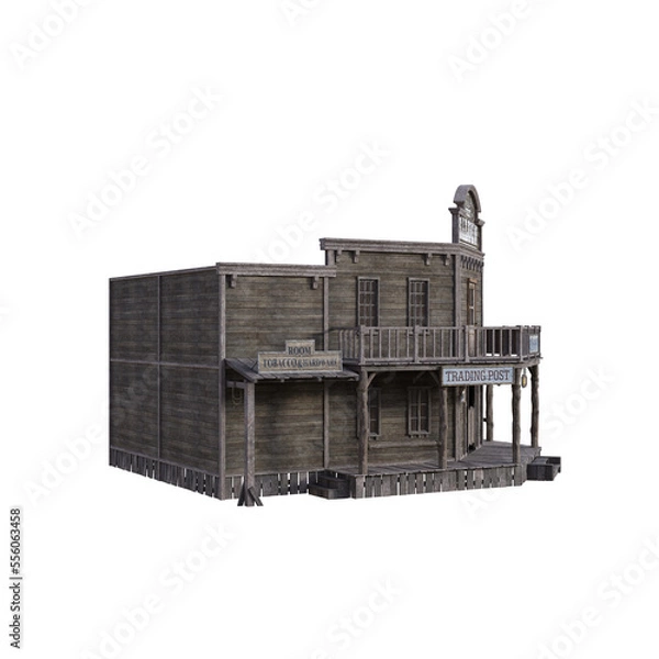 Fototapeta Western Houses Ensemble House Number 1. 3d Rendering-Illustration for Building Scene as Ovrlay, Clipart, Object. Photorealistic and high resolution 6000 x 6000px, 300dpi, PNG.