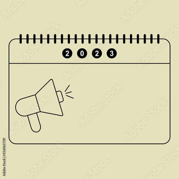 Obraz Illustration vector graphic of calendar 2023 with megaphone icon. Good for social media content concept of announcement, notification, marketing. Simple editable design
