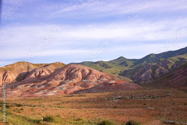 Obraz Mountains with red stripes. Khizi region. Azerbaijan.