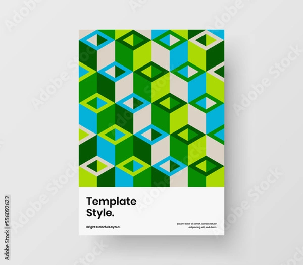 Fototapeta Modern geometric hexagons pamphlet layout. Abstract company brochure A4 vector design concept.