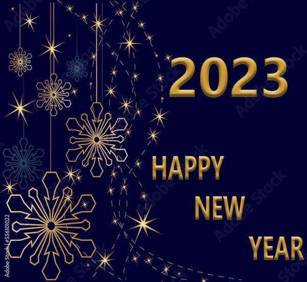 Fototapeta happy new year celebrated with golden ornament and happiness abstract fir isolated sparkle gift spring season blue present invitation retro template .