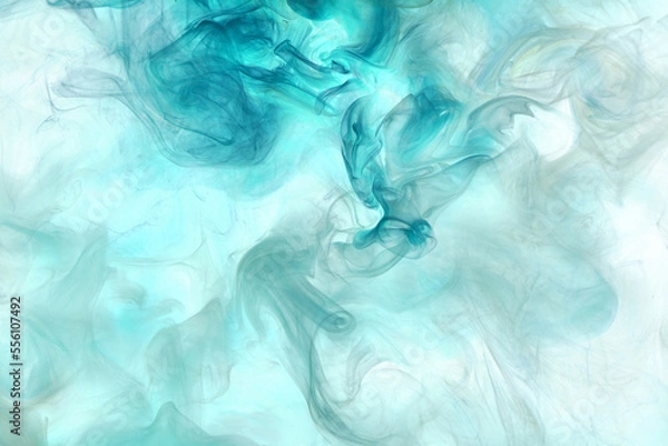 Fototapeta Emerald green ink abstract background. Acrylic paint backdrop for perfume, hookah, cosmetics. Mysterious smoke clouds, colorful fog