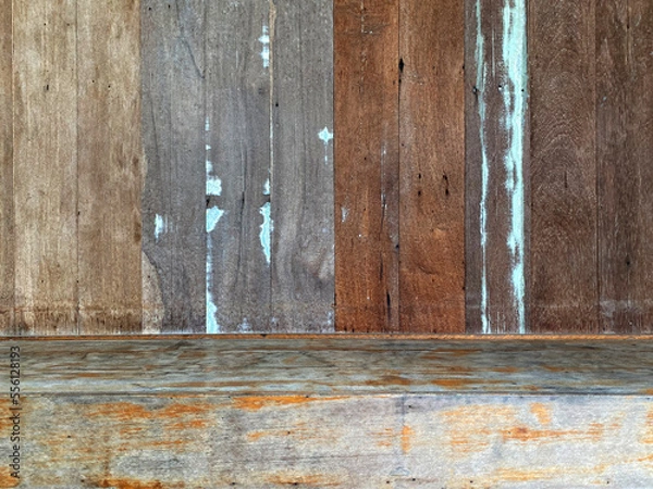 Obraz Light brown color shade of wood plank texture. Old vintage style of wooden wall on top view.