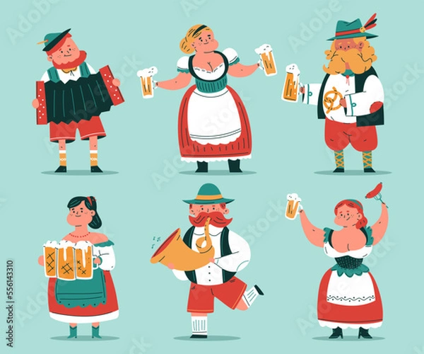 Fototapeta Cute Oktoberfest characters vector cartoon people set isolated on background.