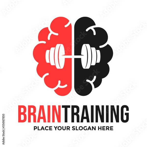 Fototapeta Brain exercise vector logo template. This logo with barbell symbol.