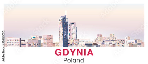 Fototapeta Gdynia skyline in bright color palette vector poster