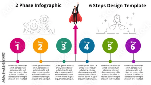 Obraz Business 6 Steps Timeline Template Infographic Vector