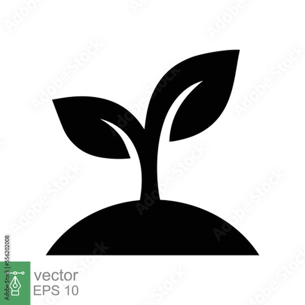 Fototapeta Seedling icon. Simple flat style. Seed, sapling, plant sprout, small tree growth, leaf, eco concept. Solid, glyph symbol. Vector illustration design isolated on white background. EPS 10.