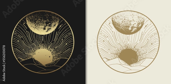 Fototapeta Panorama of the sun and moon on another planet