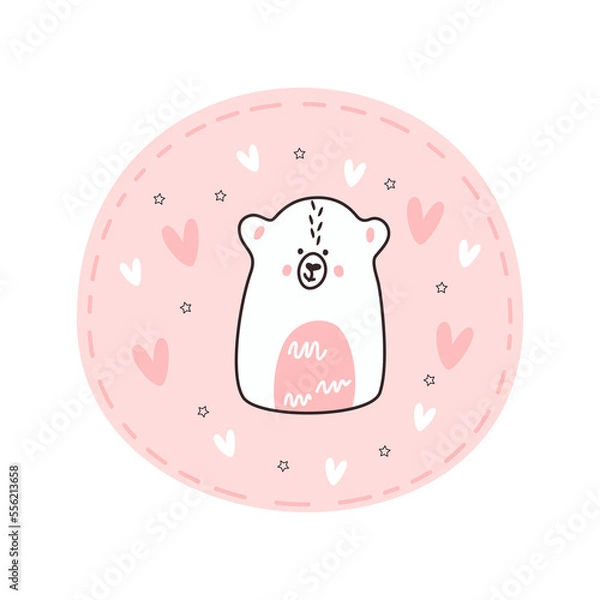 Fototapeta Cute white bear on a round background. Vector illustration for childish surface design.