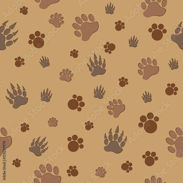 Fototapeta Bear paw pattern seamless vector on brown background , animal pattern seamless