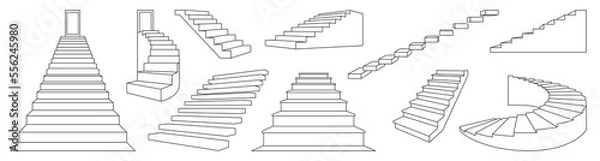 Fototapeta Stair isolated vector outline set icon. Outline set icon staircase. Vector illustration stairway on white background .