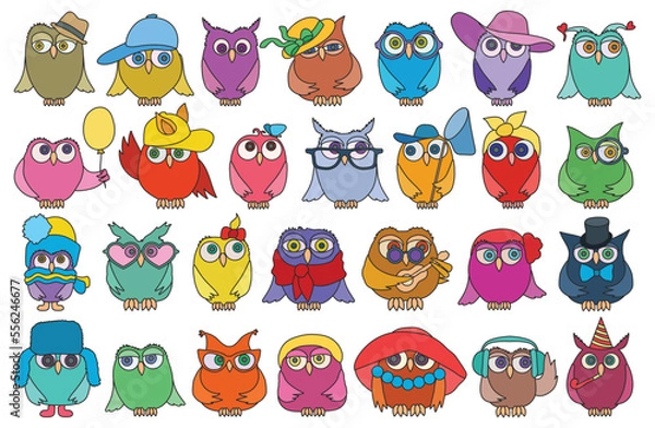 Fototapeta Owl vector color set icon. Isolated color set icon funny bird. Vector illustration owl on white background.