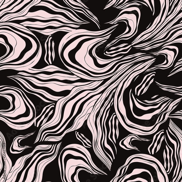 Fototapeta Black and white abstract seamless pattern with floral designs