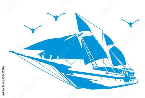 Fototapeta Sailboat on the waves.