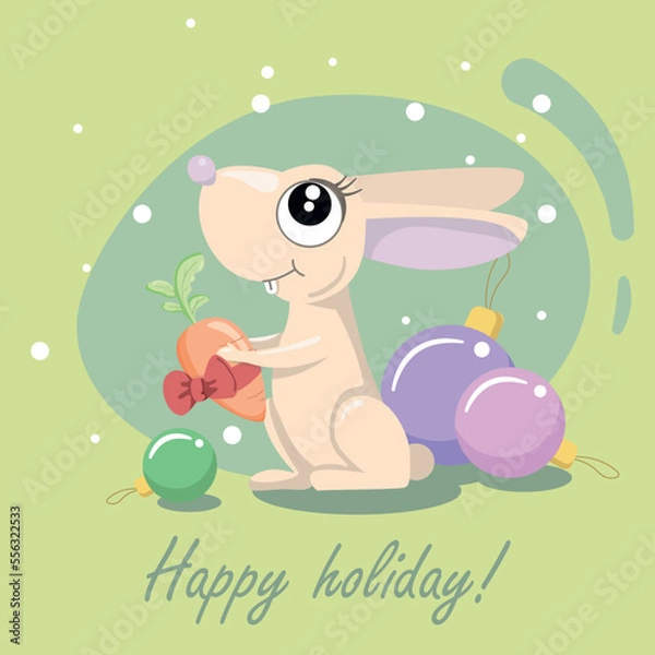 Fototapeta Cute rabbit with new year present