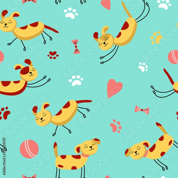 Fototapeta  Pattern with drawn dogs. Drawings . Doodle illustration. Seamless vector pattern. Background for textiles, packaging.	