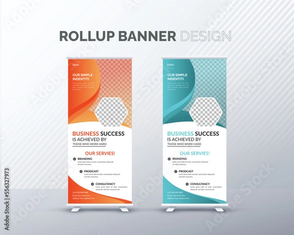 Fototapeta Business roll-up banner Design template.  Creative idea and new model Design display banner for your Corporate business, company, and restaurant.