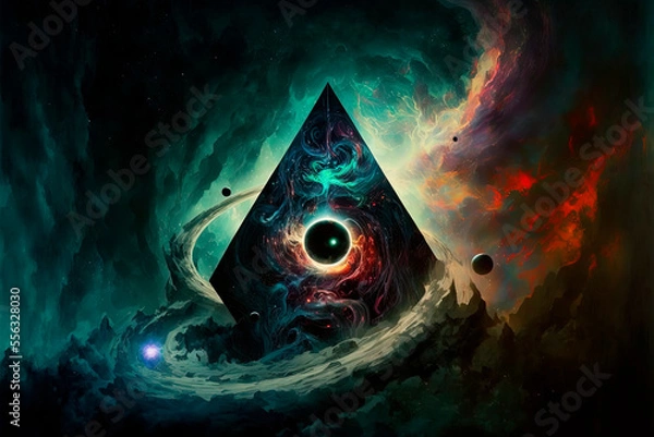 Fototapeta Surreal Fantasy Abstract Space Cosmic Pyramid Void Eye of the Storm Background 