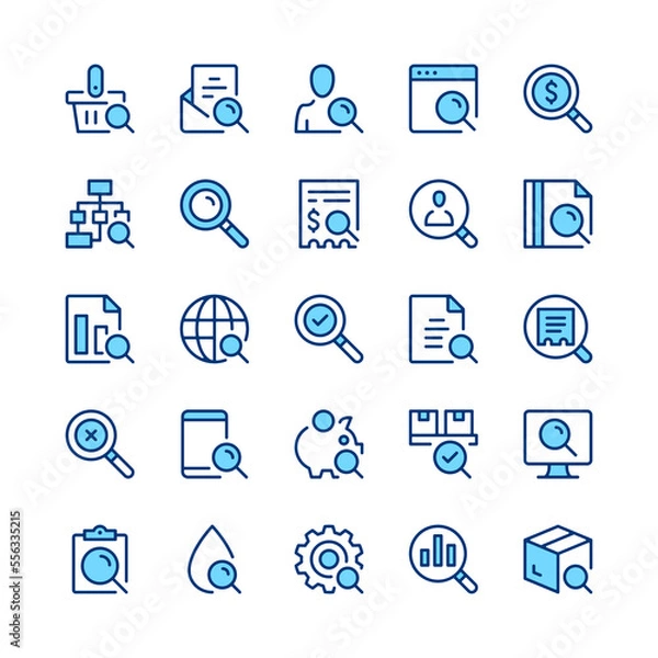 Obraz Search line icons. Blue color. Vector line icons set