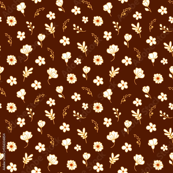 Fototapeta Floral pattern on a brown background. Seamless vector image.