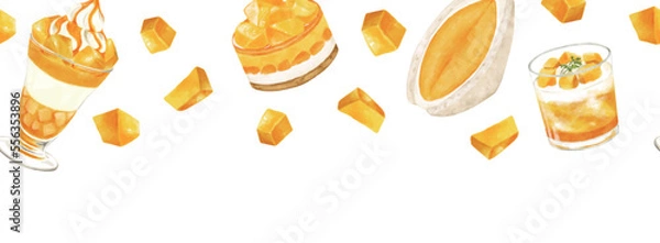 Fototapeta マンゴーの背景素材の水彩風イラスト