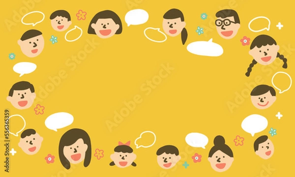 Fototapeta それぞれの意見がある多様な人々のイラストフレーム