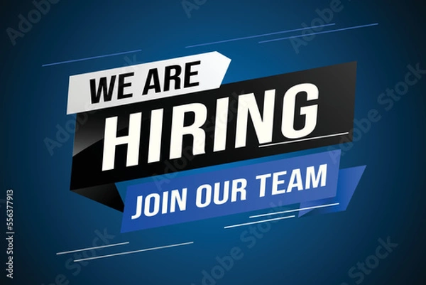 Obraz hiring recruitment Join now design for banner poster We are hiring lettering with geometric shapes lines. Vector illustration typographic. Open vacancy design template modern concept	