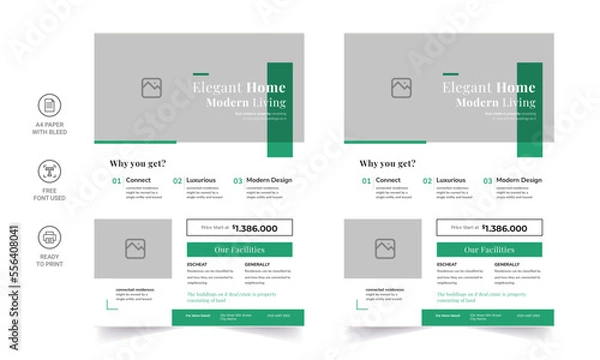 Fototapeta Trendy Flyer style vector design with an A4 format, modern leaflet cover, or presentation template. Suitable for social media and web or internet ads.