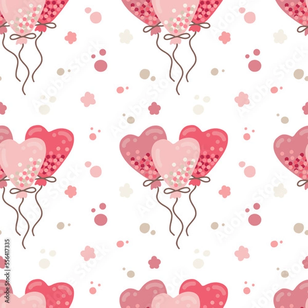 Obraz Valentines Day seamless pattern with heart balloons on a white background, hand drawn illustration