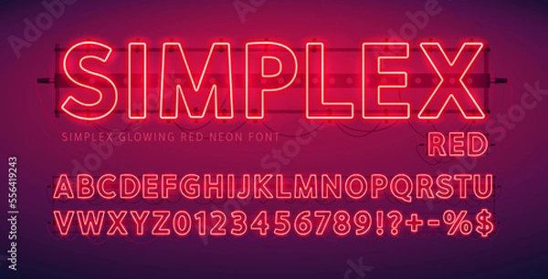 Fototapeta Glowing Red Neon Simplex Font