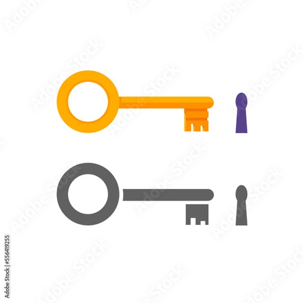 Fototapeta Key hole icon vector or keyhole golden and black white silhouette clipart isolated graphic illustration simple design image