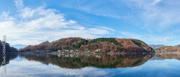 Obraz 【パノラマ】 12月（冬） 千代田湖 山梨県