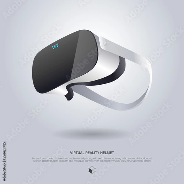 Fototapeta Realistic 3d VR Headset illustration. Vector Virtual Reality technology digital glasses poster template. Innovation device.