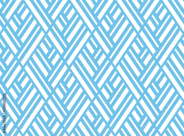 Fototapeta Abstract geometric pattern with stripes, lines. Seamless vector background. White and blue ornament. Simple lattice graphic design
